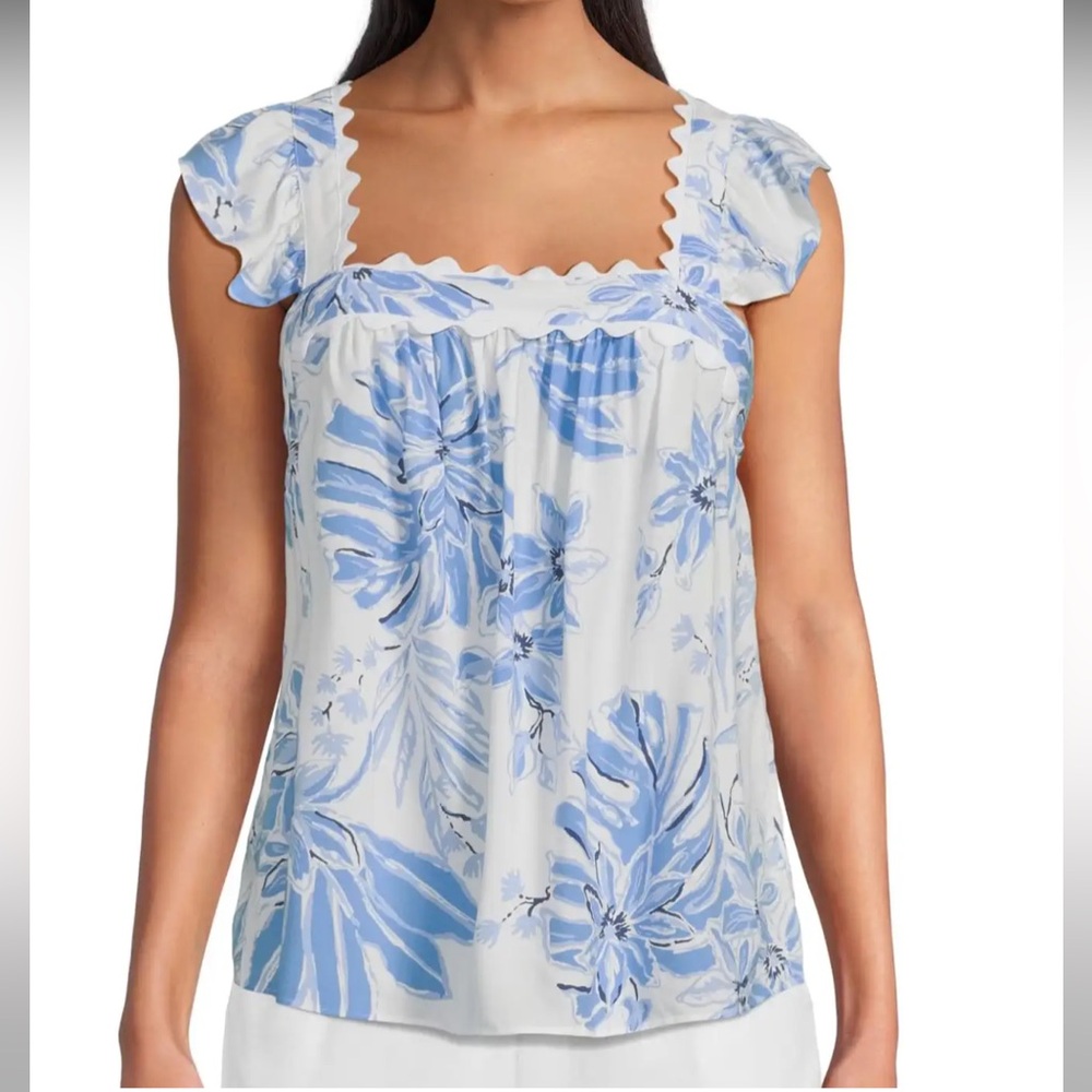 Lilly Pulitzer Gyah sleeveless Floral Blue and White Top XL